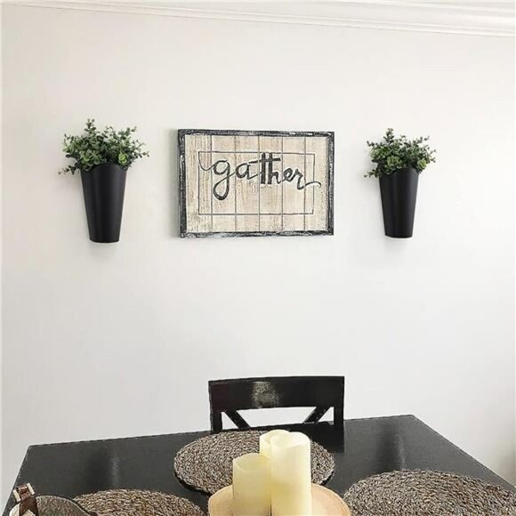 Rustic Wall Planter Set Galvanized Metal Farmhouse Decor Faux Flower Vase - Picture 3 of 6